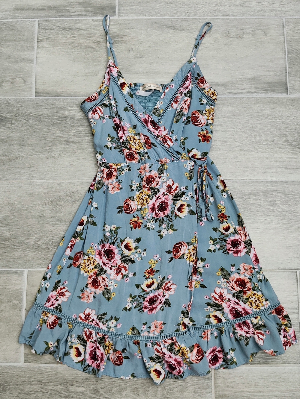 B.O.G Collective XS Blue Floral Wrap Sundress with Ruffled Hem